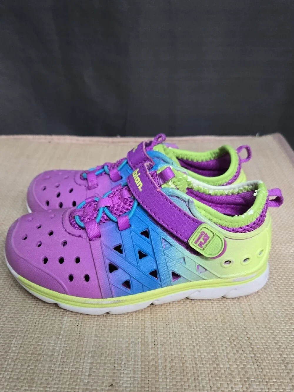 Kids Purple & Lime Water Shoes with Blue Accents